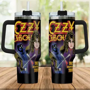 Ozzy Osbourne 40oz Insulated Tumbler With Handle, Gift Fan The Prince Of Darkness, Mug for Fan Black Sabbath, Retro Rock Music Tumbler, Vintage Heavy metal Cup, Rock Legend Artwork Stainless Steel Tumbler , Musician Fan Drinkware