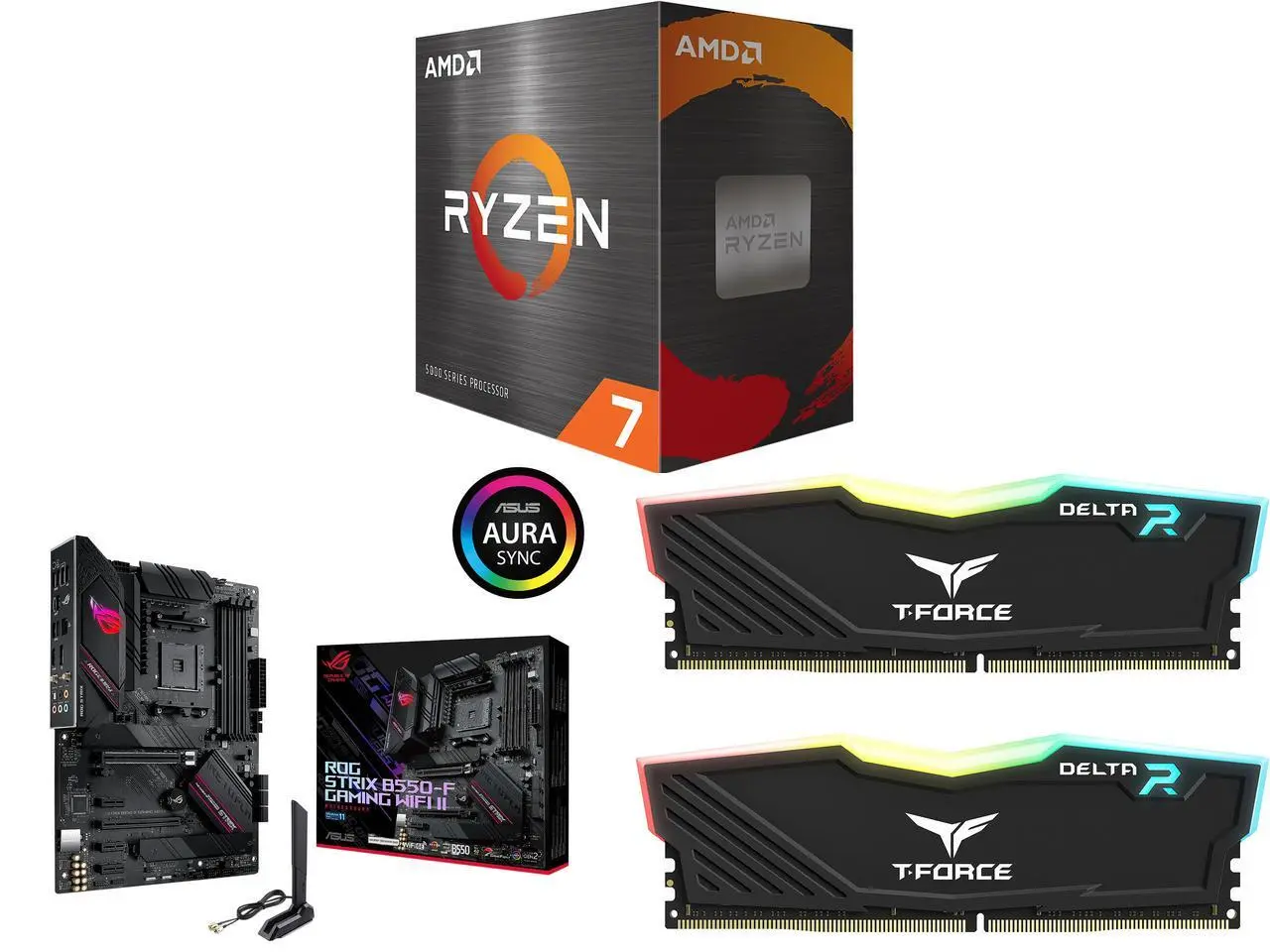 CPU Motherboard Memory Combo -  AMD Ryzen 7 5800XT Bundle with  ASUS ROG STRIX B550-F GAMING WIFI II  and Team Group TF3D416G3200HC16FDC01
