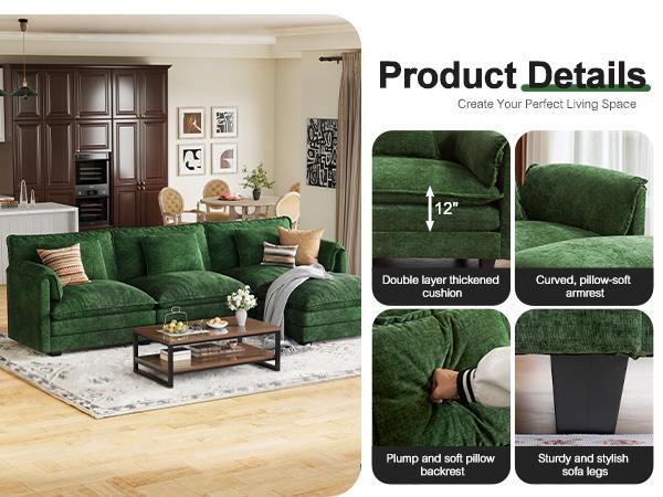 【2 Packages Shipping】ABCASA 113" Modular Sectional Sofa, Comfy Cloud Modern Couch, L Shaped Deep Seat Sofa Couches for Living Room, 4-Seater Modern Sofa with Movable Ottoman, DIY Combination, Chenille, Living Room Furniture 【2 Packages Shipping】ABCASA 113" Modular Sectional Sofa, Comfy Cloud Modern Couch, L Shaped Deep Seat Sofa Couches for Living Room, 4-Seater Modern Sofa with Movable Ottoman, DIY Combination, Chenille, Living Room Furniture