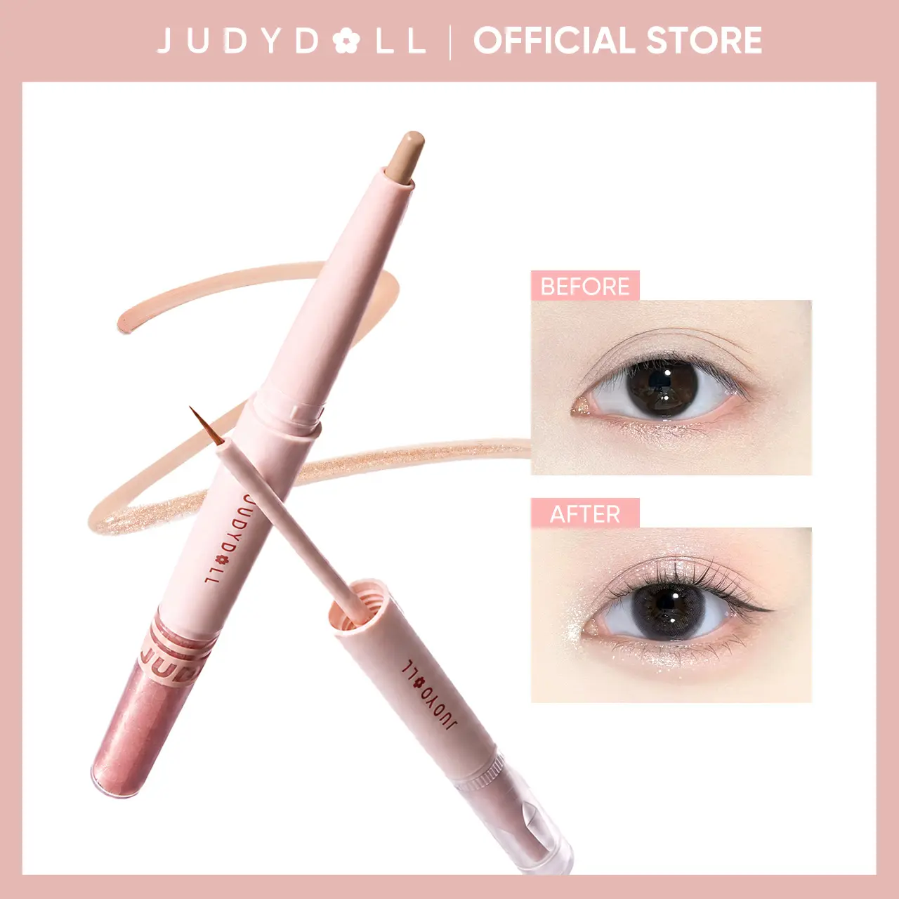 JUDYDOLL Double-Ended Aegyo-Sal Highlighter Pen - Matte & Shimmer Duo Eye Brightener, #d01 Champagne Glow Makeup Beauty Stick Pack Highlighters & Luminizers for Brightening, Defining Eyes (Summerwins), Longwear,back to school