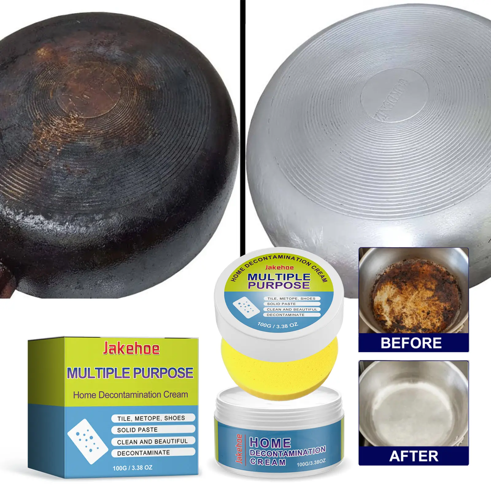 Multi-Functional Household Cleaning Paste - Heavy-Duty Grease & Stain Remover, Stain Remover for Kitchen Stoves, Range Hoods, Easy-to-Use Home Care Supplies
