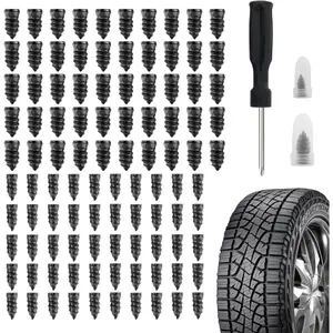 100PCS Tire Plug Repair Kit | Fast Flat Tire Fix in Minutes | Heavy-Duty Rubber Repair Nails with Screwdriver | For Car, Motorcycle & Truck | DIY Emergency Tire Repair