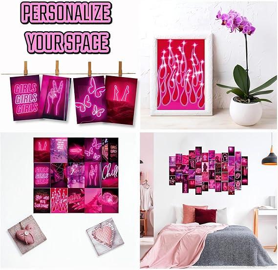 50-Piece Wall Collage Kit:Aesthetic Pink Neon Posters for Room, VSCO Style Photo Wall Art & Artistic Prints. VSCO Girl Bedroom Decor Gift Set Landscape