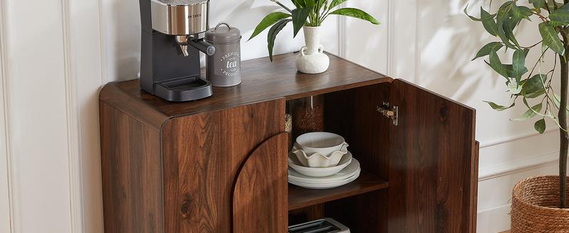 【Valentine's Day Gift】ONBRILL Modern 31.5" Curved Sideboard With Adjustable Shelf & 2 Curved Door Handle for Stylish Storage 【Valentine's Day Gift】ONBRILL Modern 31.5" Curved Sideboard With Adjustable Shelf & 2 Curved Door Handle for Stylish Storage