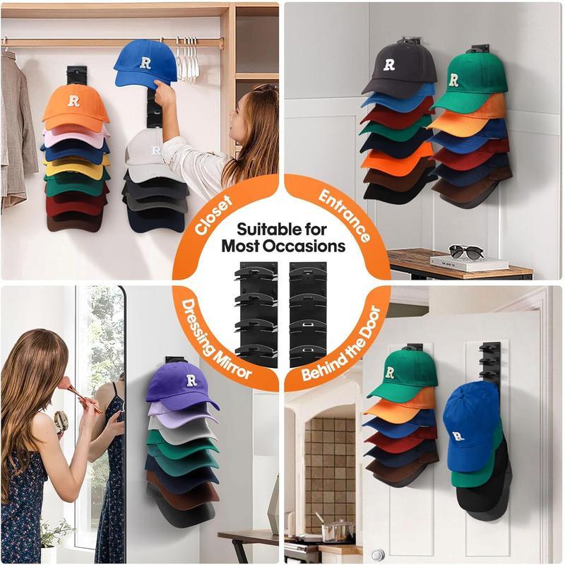 Wall-Mounted Hat Rack - Holds 20 Caps (Baseball/Hats), Adjustable Shelves with Adhesive/Screw-Mount, Space-Saving Vertical Organizer for Closet, Wardrobe, Gear Storage - Durable Plastic Cap Display Shelf Cap Organizer Storage dual mount new style  Decor