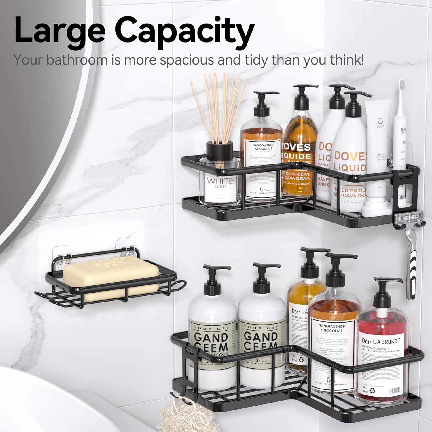 3-Pack Corner Shower Caddy,Drill-Free,Rust-Resistant,Bathroom Storage Organizer for Essentials