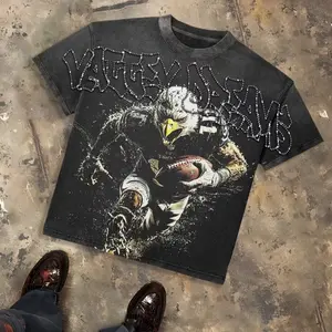 Valley Dreams with Eagle Football Player Men's  Graphic Tee - Gothic-Inspired Crew Neck Hip Hop Streetwear with Harajuku Y2K Vibes