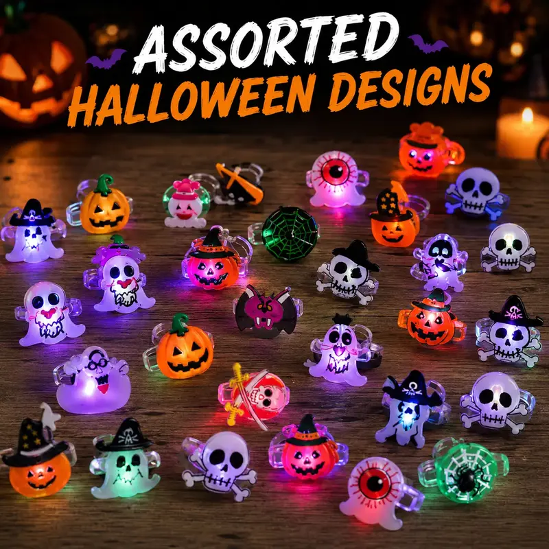 50pcs Glow Flashing LED Halloween Rings with LED Lights, Child Festive Party Favors, Halloween Goody Bag Basket Stuffers Fillers 50pcs Glow Flashing LED Halloween Rings with LED Lights, Child Festive Party Favors, Halloween Goody Bag Basket Stuffers Fillers