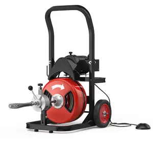 Drain Cleaning Machine, Auto-Feed Sewer Snake with 6 Cutters & Air Foot Switch, Commercial Electric Drain Cleaner Tool with Wheels, Fits 2-4 In Pipes