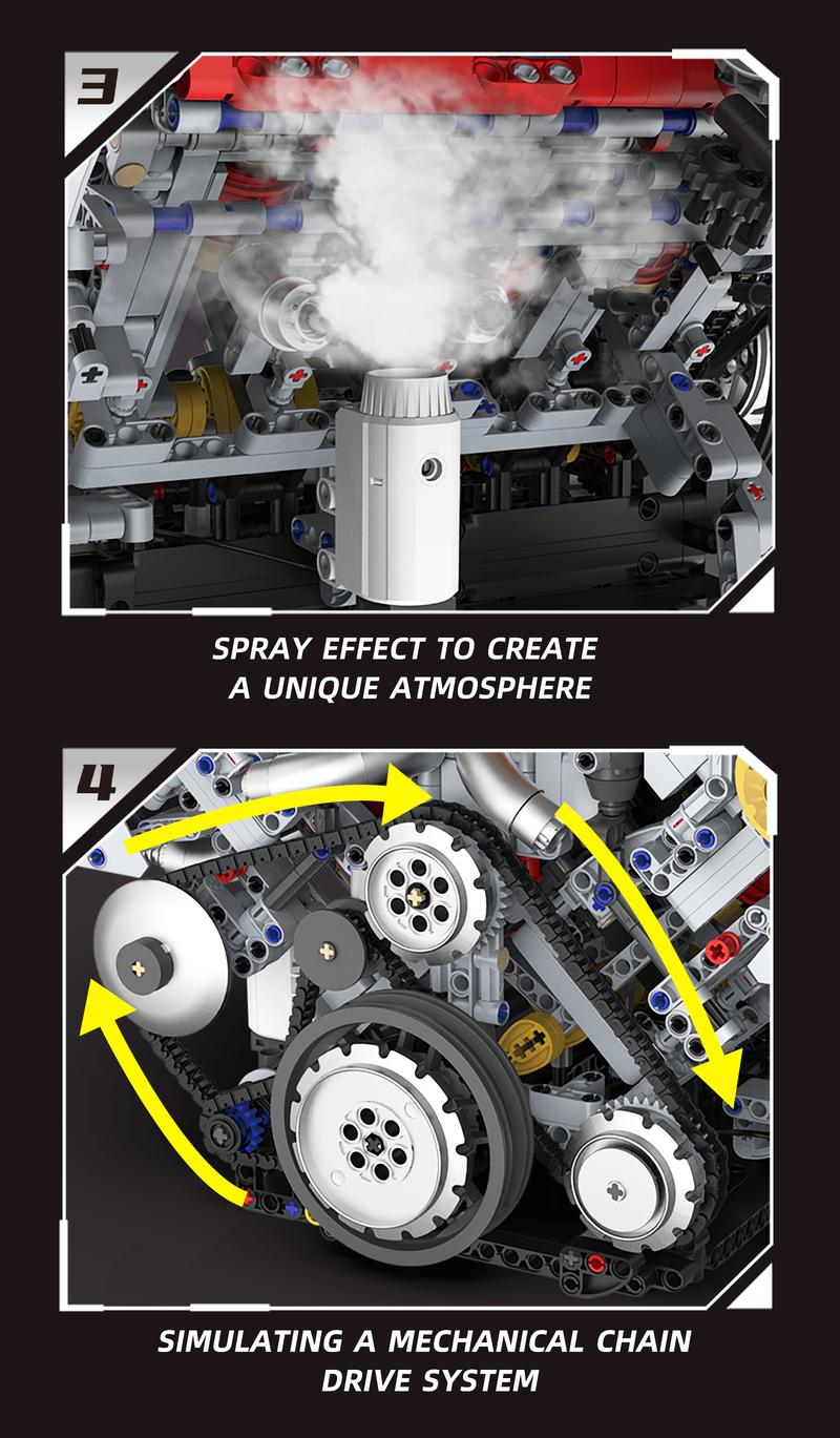 【3160 PCS】Ferrari-Style Motorized V8 Engine Model Building Kit, with APP Control & LED Lights