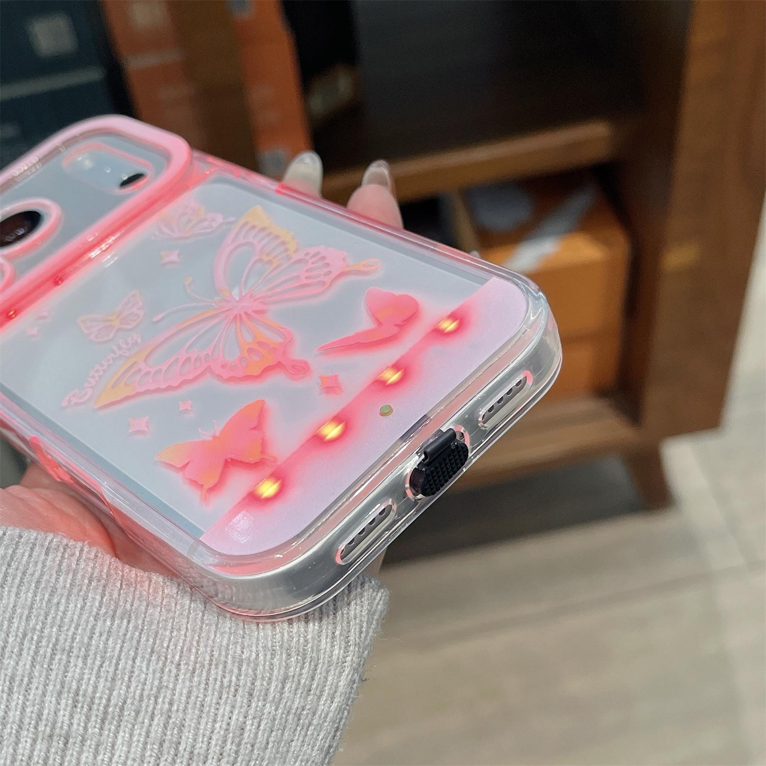 Cute Clear LED Flash Butterfly Pattern Phone Case for iPhone 17 Pro Max/17 Air 17 16 Pro 15 plus 14 13,Soft TPU Full Camera Lens Shockproof Protective Phone Cover