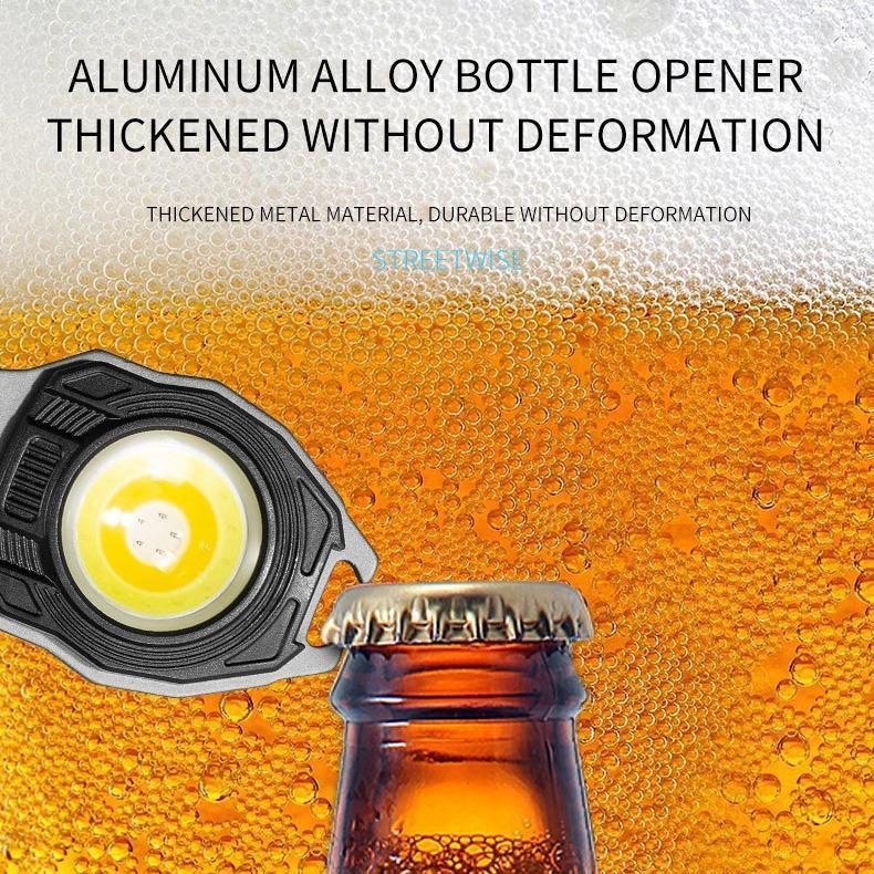 LED Small Flashlight Multitool Keychain, Rechargeable COB LED Work Light Rechargeable, Multi Tool Flashlight with Lighter, Magnet, Bottle Opener & Whistle, Survival Gadgets for Camping, Hiking & Emergency Use