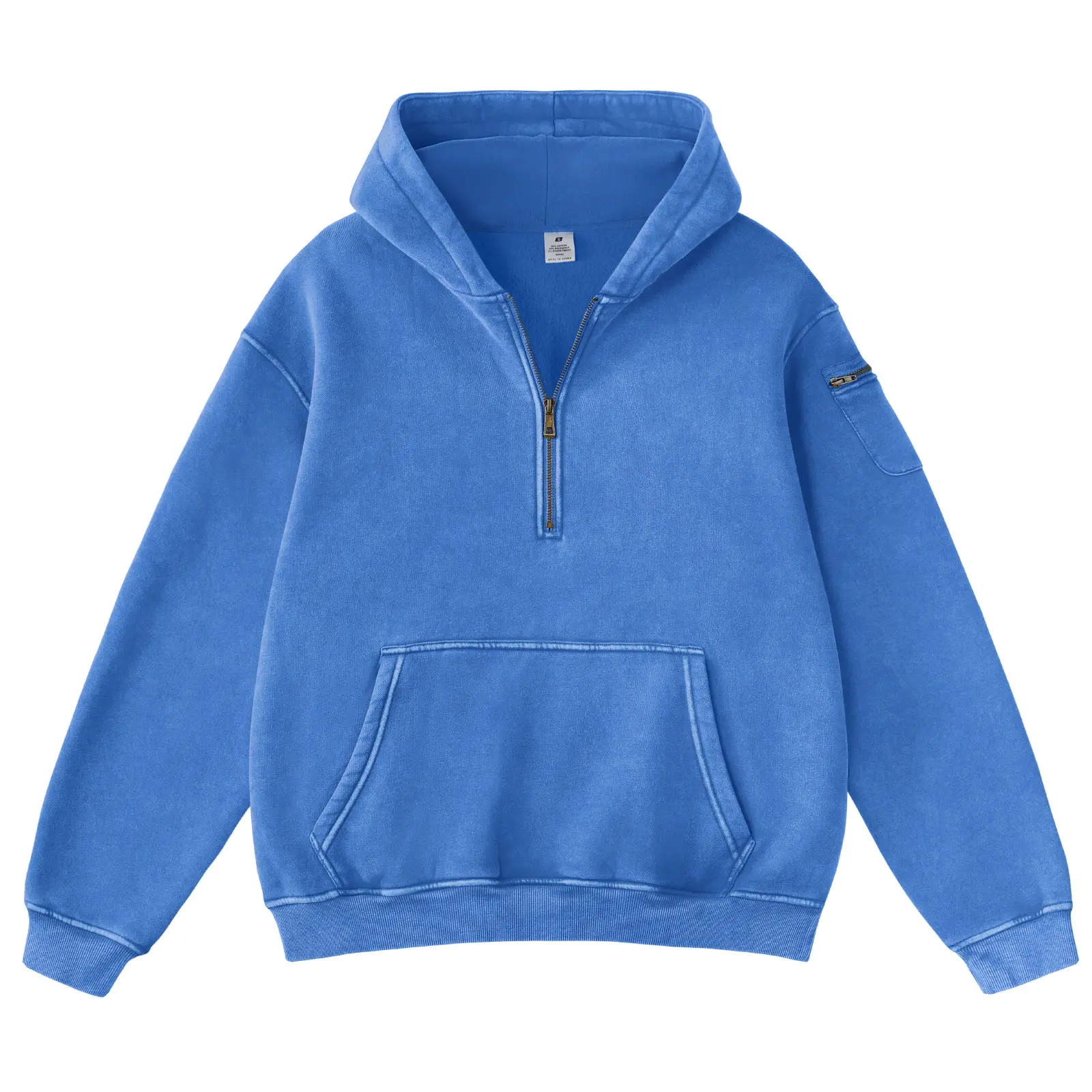 FAIABLE Unisex Oversized Half Zip Hoodie for Men and Women– Heavyweight Fleece Vintage Acid Wash Pullover with Kangaroo Pocket and Utility Sleeve Pocket, Casual Streetwear Style for Everyday Comfort
