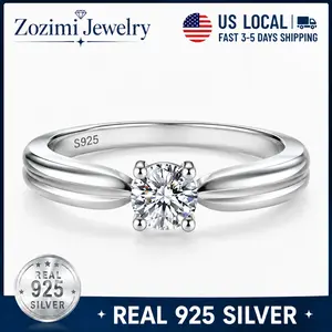 925 Sterling Silver Minimalist 0.5CT Round Solitaire Ring for Women with 5A Cubic Zirconia, All-match Fashion Accessories for Daily wear, Elegant Engagement or Promise Ring for her