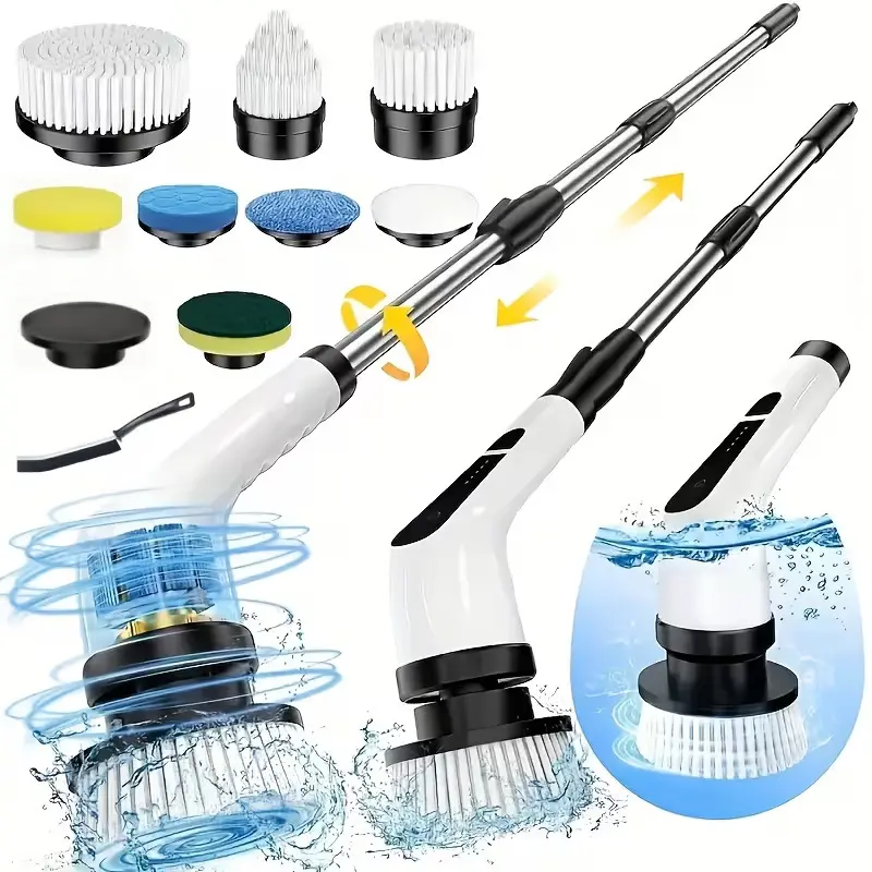 2026 Electric Rotating Cleaning Brush, USB Charging, Shower Brushes with 9 Brush Heads, Dual Speed Adjustment, Retractable Handle, Suitable for Bathtubs, Tiles, Floors, Cars, Christmas Gifts, Cleaning Tools, Household Essentials, Household Cleaners