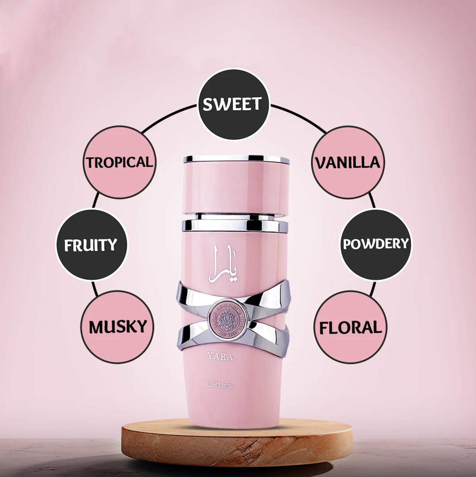 Lattafa Yara Eau de Parfum Spray for Women 3.4 Oz Perfume Amber Vanilla Scented Fragrance Oil Aroma