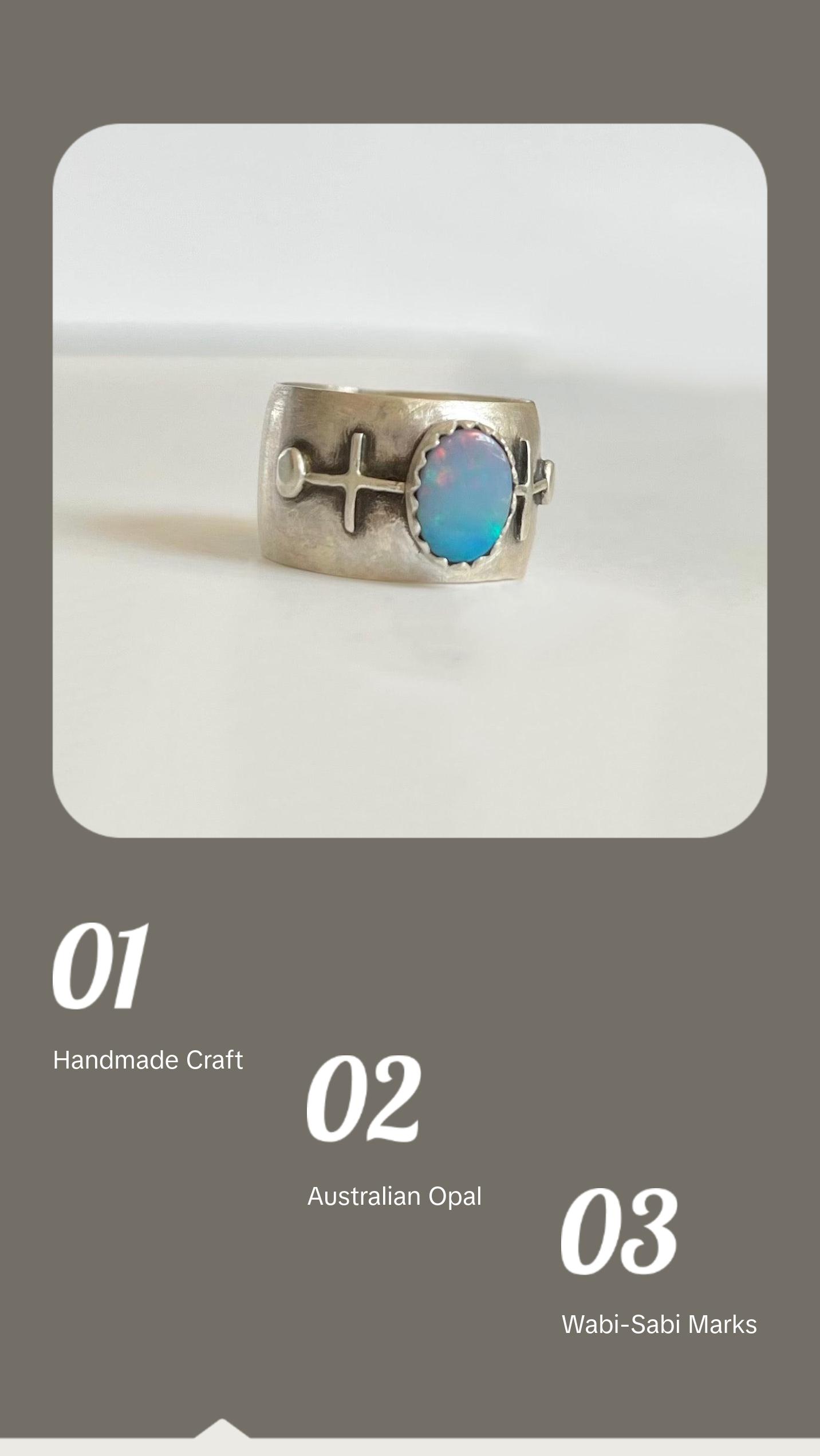 geometric opal domed silver ring - size 6.75