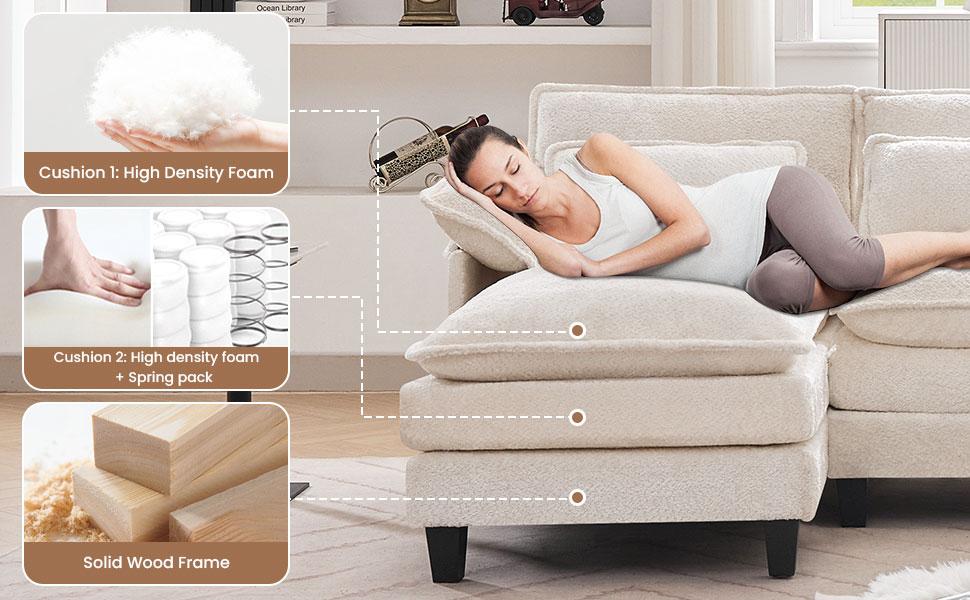 【3 Packages】110" U Shaped Couch,Modular Sectional Sofa with 4 Waist Pillows,Sleeper Deep Seat Couch with Double Chaise Lounge & Memory Foam for Living Room