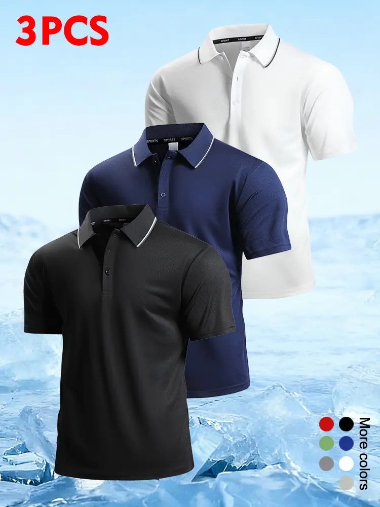 3-Pack Men's Polo Shirts – Soft Breathable Cotton, Comfortable Short Sleeve Casual Fit, Classic Collared Polo Shirts for Work, Golf, Travel & Everyday Wear
