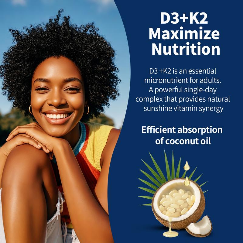HiPlus Vitamin D3 & K2 | 10,000 IU + 200 mcg, Immune Support & Bone Health, Made with Coconut Oil,300 Softgels Natural Extra Strength