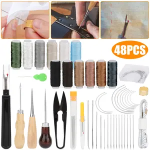 48Pcs Leather Stitching Sewing Kit - Sewing Tools Kit with Needles Upholstery Thread Scissors Seam Ripper,DIY Craft Projects Gift,for Shoes Sofa Repair