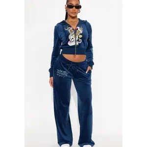 Ed Hardy NY Skull City Velour Pant Set - Navy E