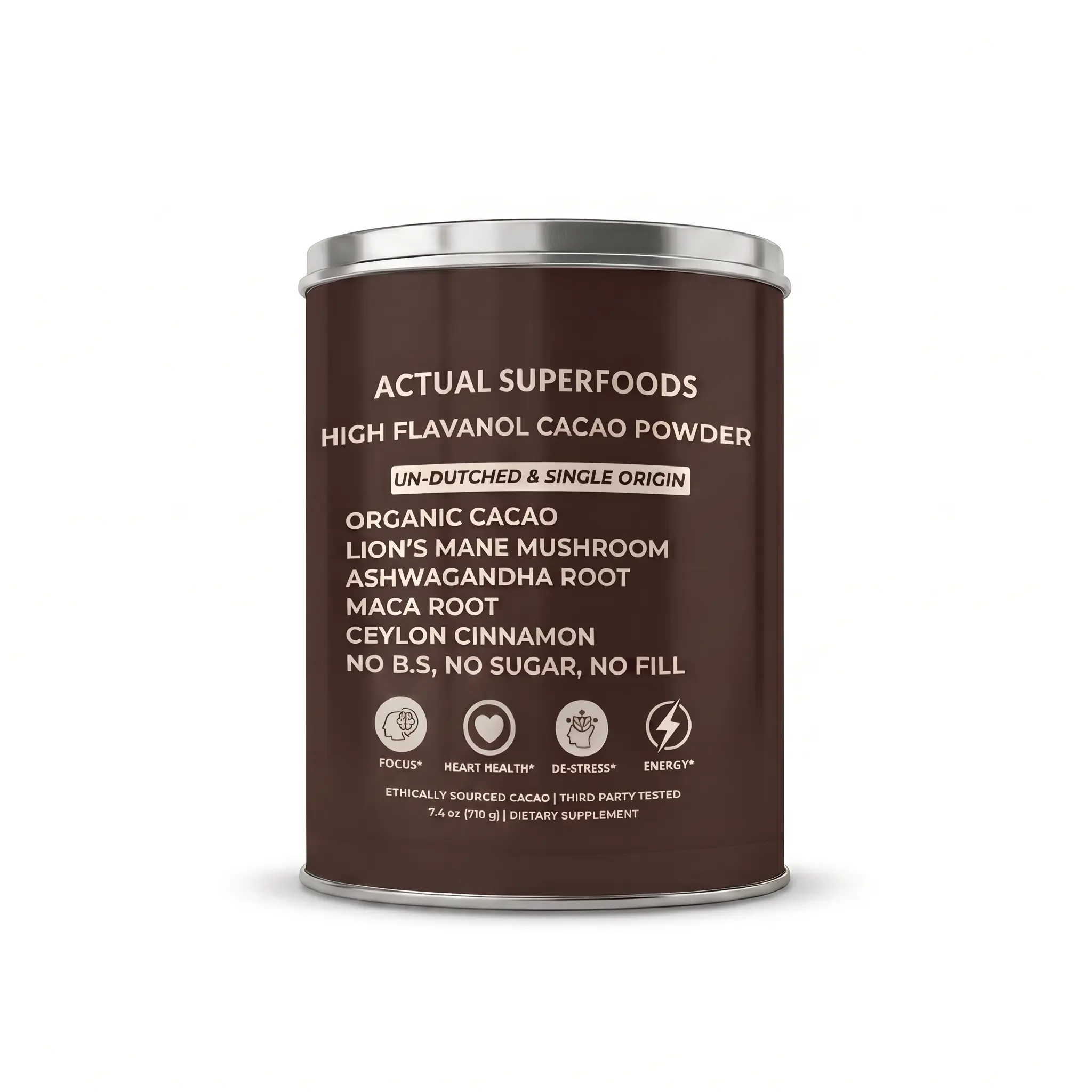 Actual Superfoods Organic High Flavanol Cacao Powder - Sugar-Free Adaptogenic Mix, Single Origin, Non-Alkalised, with Lion's Mane, Maca Root, Ashwagandha, Ceylon Cinnamon - 30 Servings Heart-Healthy Mocha Coffee Alternative Wellness Supplement, Beverage