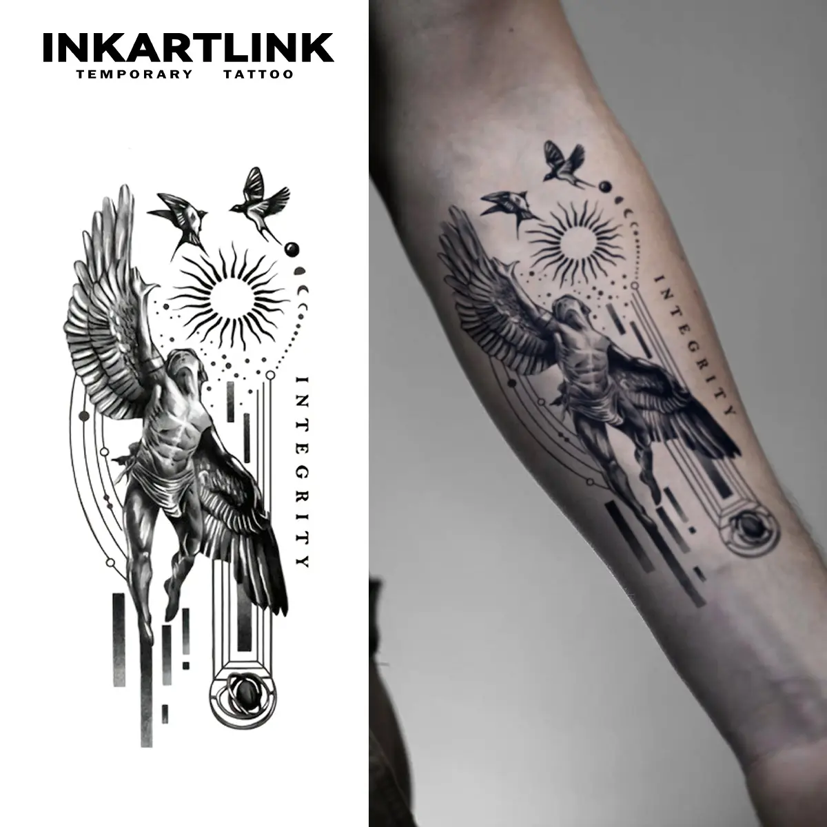 INKARTLINK Semi-Permanent Tattoos, 2 Sheets of Realistic Waterproof Fake Tattoo Stickers, Lasting 1-2 Weeks for Men & Women, All Skin Types, Realistic Temporary Tattoos, Fake Tattoo Waterproof