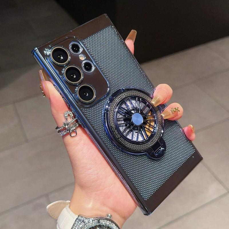 Compatible with S26Ultra/S25Ultra/s24/s23 Rotating gyroscope stand phone case, electroplated heat dissipation mesh shell, fully wrapped lens film phone case -HN311-1