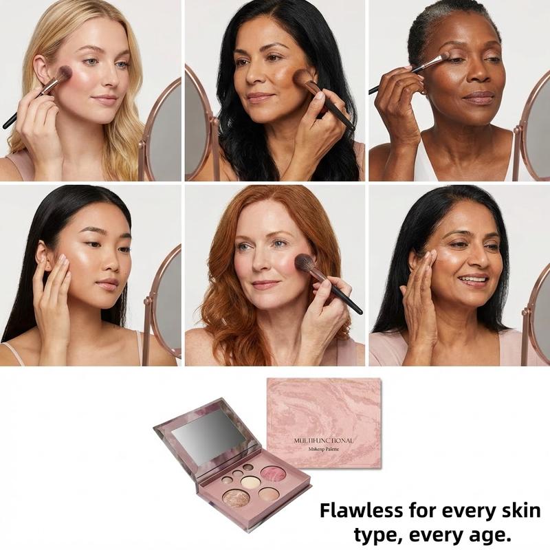 VOTIORS Full Size Baked Multi-Functional Makeup Palette | 4-in-1 Contour, Blush, Highlighter & Eyeshadow Palette | Travel Essential for Effortless On-the-Go Makeup