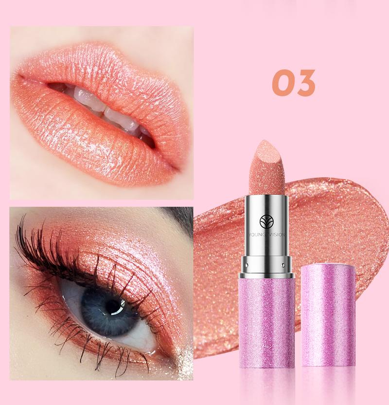 YOUNG VISION Chameleon 6-color Fine Sparkle Lipstick, Multi-purpose Facial Embossed Silk Screen Pearlescent Lipstick and Eyeshadow