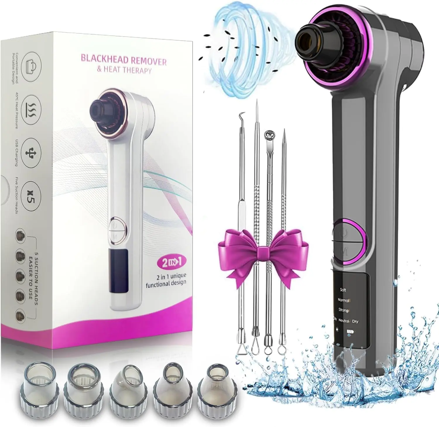 Blackhead Remover Pore Vacuum with Hot Compress, Upgraded Facial Pore Cleaner, Pore Extractor Acne White Heads Removal Tool