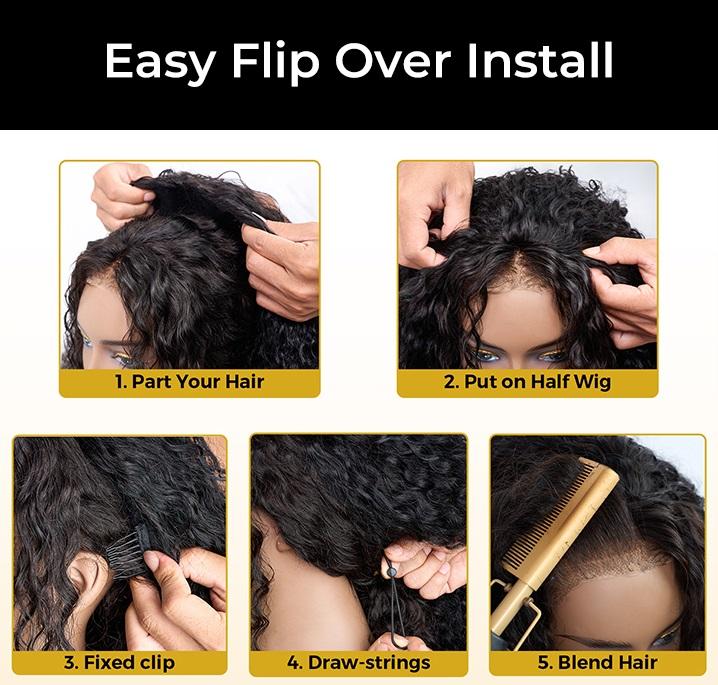 [Wequeen] Leave-out Friendly Burmese Curly Half Wig Glueless Blending Fulani Braids Human Hair Natural Volume Seamless Blend Realistic Hairline Adjustable Fit