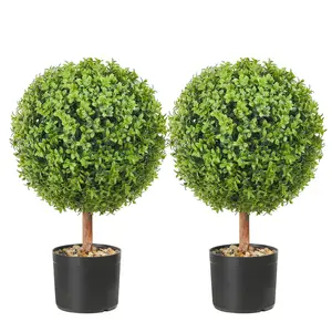 VEVOR 2x Artificial Boxwood Ball Ø40,  ,6cm Garden Deco Boxwood in Flowerpot Ball Artificial Boxwood Ball Artificial Plant made of PE, Wood, PP incl. 4 pcs. Decorative butterflies and 10 pcs. Replacement