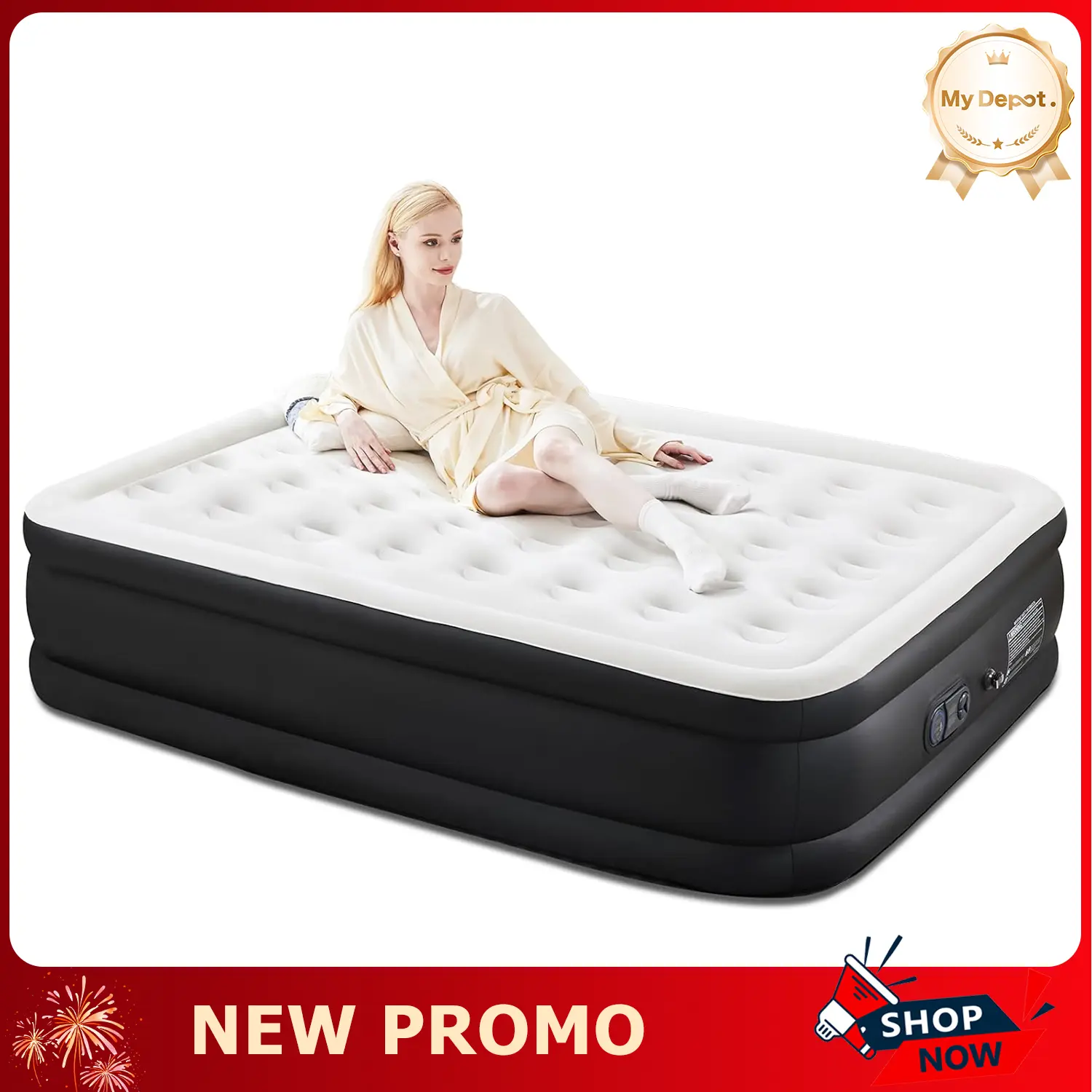 Inflatable Camping Air Bed with Built-in Electric Pump, Self-Inflating PVC Mattress with Flocked Top for Guests, Queen/Twin Sizes, 16"-22" High, Camping Mattresses, Inflatable Travel Bed, Portable Sleeping Bed