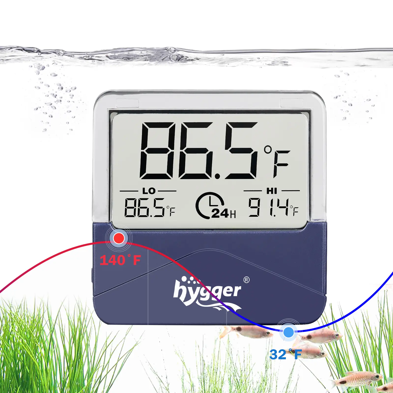hygger Wireless Digital Aquarium Thermometer - LCD Display Stickable Gauge with Accurate Readings, Temp Tracking Sensor for Freshwater, Saltwater Fish Tanks, Automatic, Single Unit