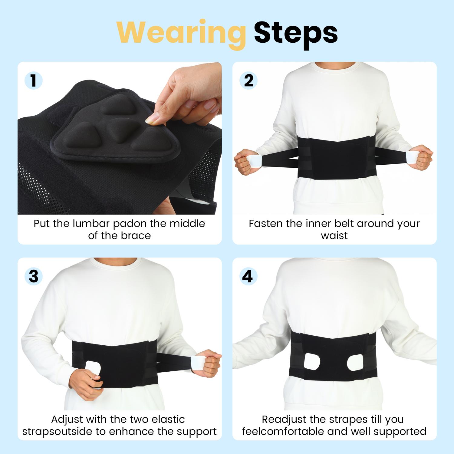 Back Brace Support Belt-Lumbar Support Back Brace for Back Pain, Sciatica, Scoliosis, Herniated Disc Adjustable Support Straps-Lower Back Brace with Removable Lumbar Pad for Men & Women