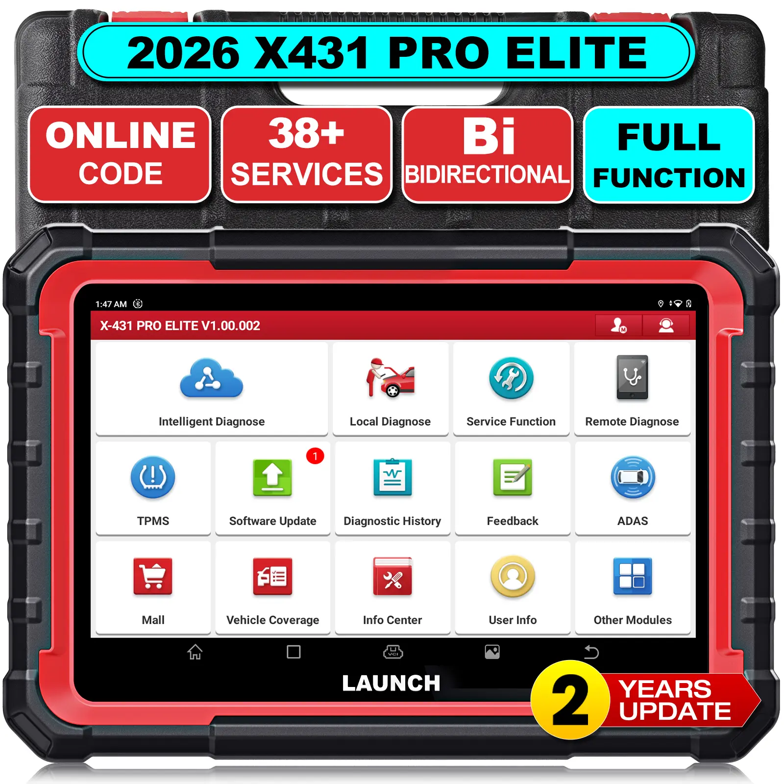 LAUNCH X431 PRO Elite OBD2 Scanner 2026 New Bidirectional Scan Tool with CANFD DOIP, 37+ Resets,All-in-one Automotive Diagnostic Tool with Full Function,ECU Coding,Full System,FCA Autoauth