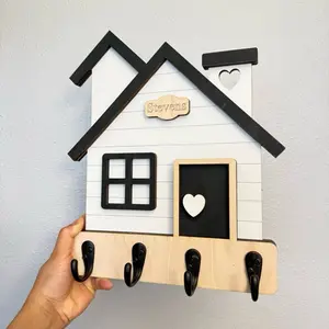 Personalized Wooden House Key Holder | Farmhouse Entryway Decor, Realtor Closing Gift, Housewarming Gift