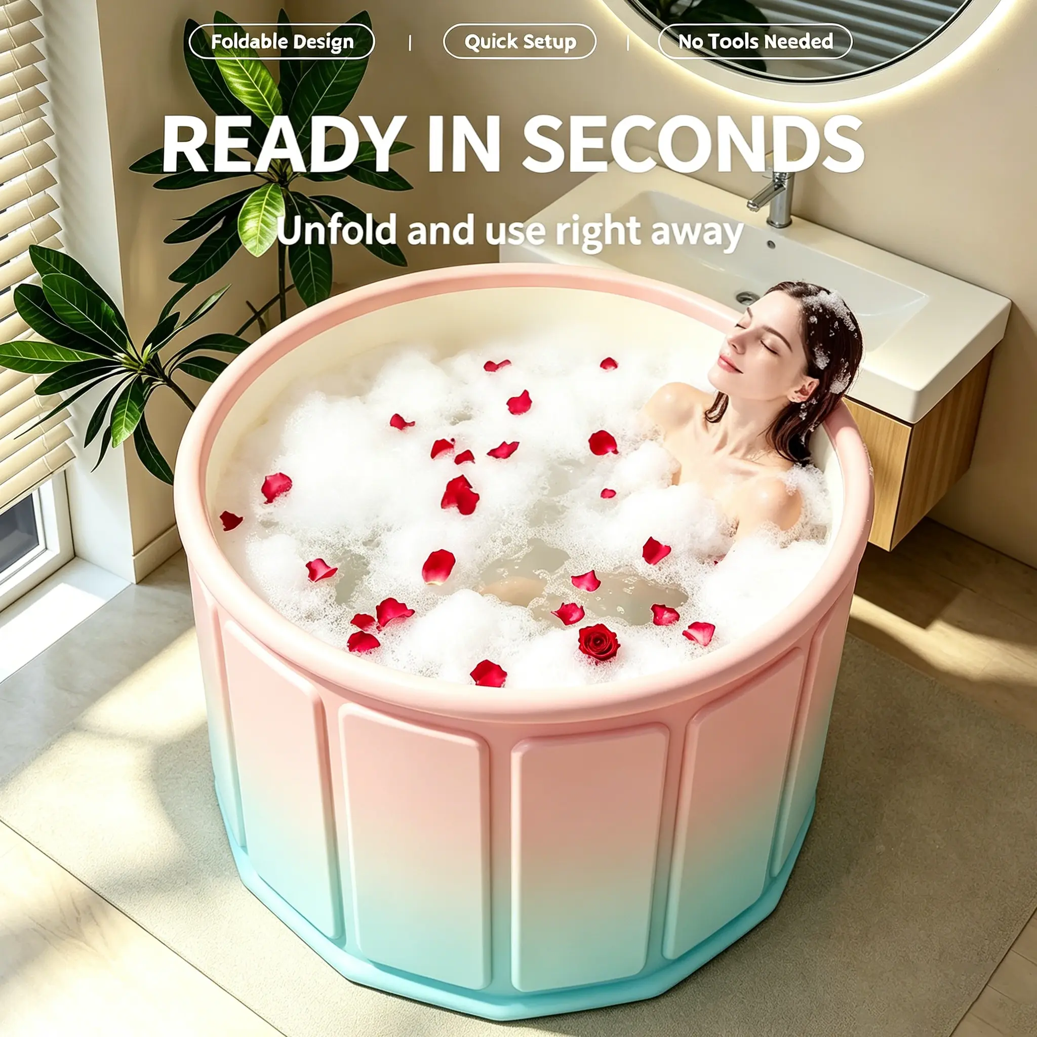 Portable Bathtub for Adults, Freestanding Bath Tub for Shower | Collapsible, Hot Ice Bath Tubs with Thickened Thermal Foam to Keep Temperature, PVC Outdoor Soaking Tub, Home SPA
