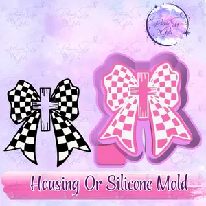 Checkered Print Bow With Cross - Faith Bow Freshie Mold Housing or Silicone Mold
