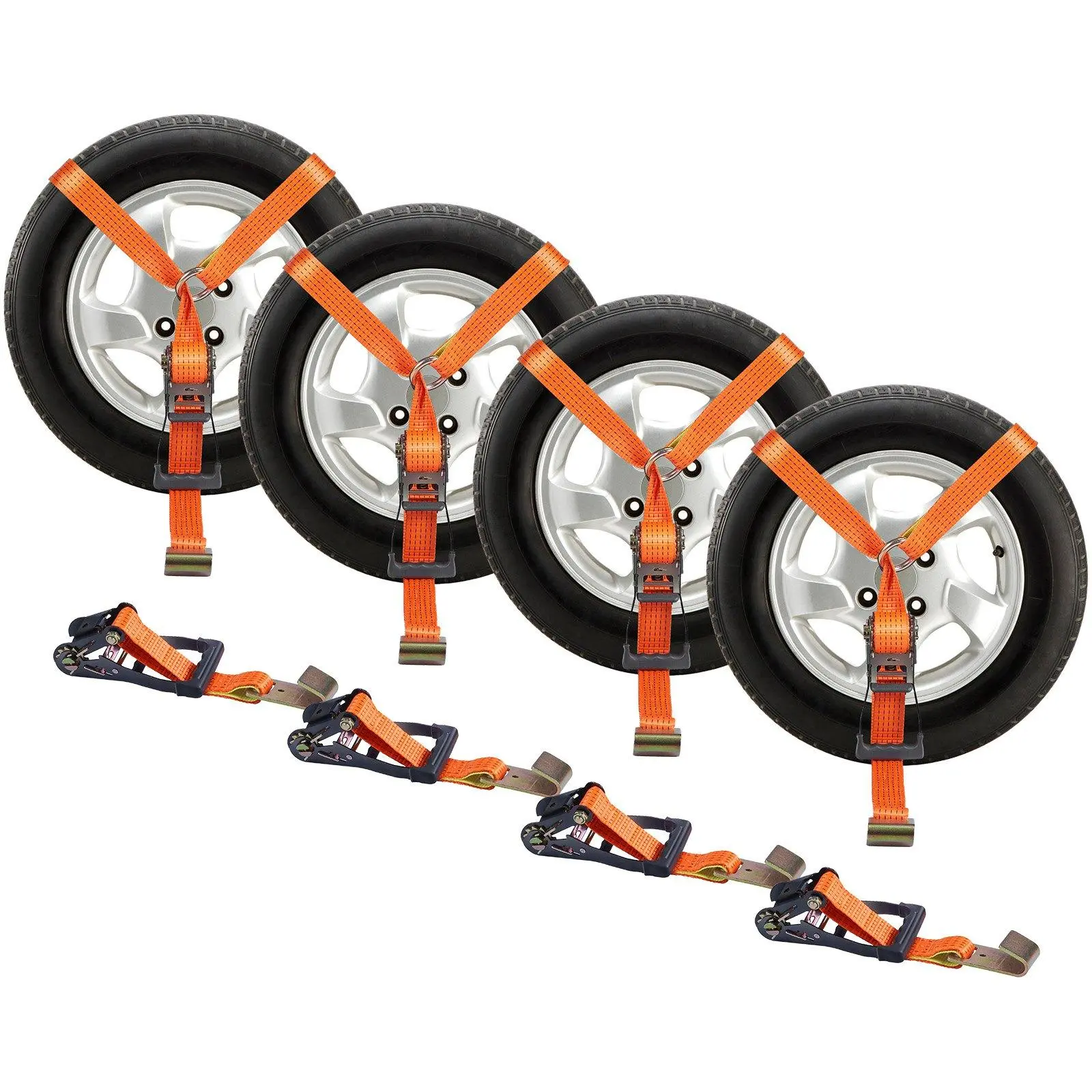VEVOR Heavy Duty Car Tie Down Straps Kit, 4-Pack 2"x120" Lasso-Style Tire Straps with Flat Hooks, 5512 LBS Working Load, 11023 LBS Breaking Strength, Adjustable Rope, UV Resistant, Molded Handle Feels Firm in Hand, for ATV Users [SuperBrandDay], Flat Hook