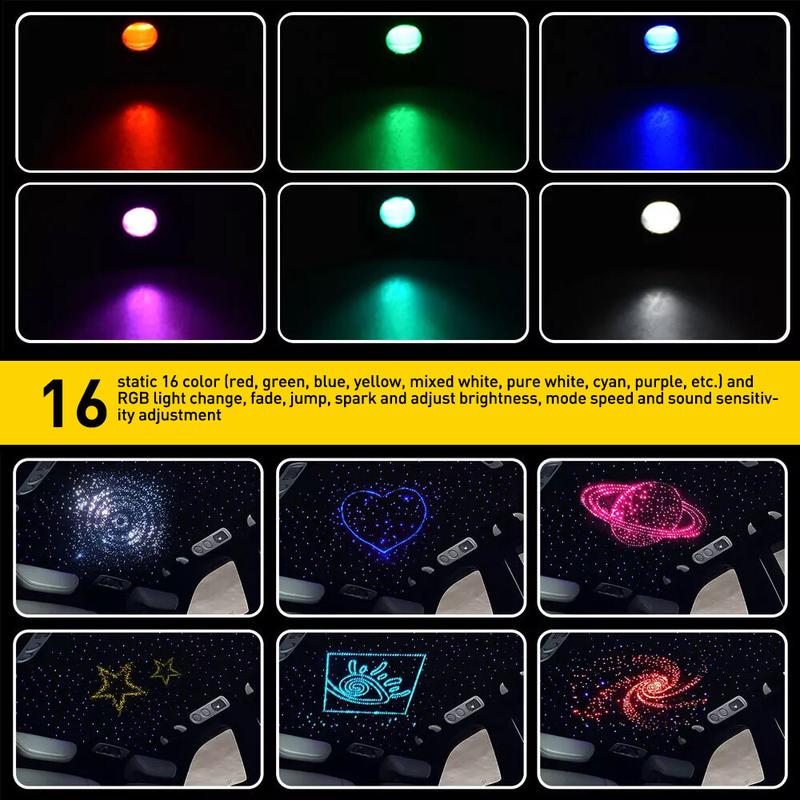Multicolor Star Ceiling Kit 1000pcs Optical Fibers 15 Static Colors RGB Mix Remote APP Control for Bedroom Car Interior Starlight Roof Led Backlights