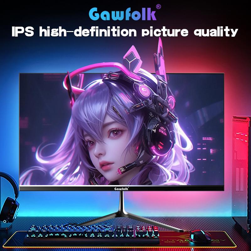 Gawfolk Gaming Monitor 24.5-inch 200Hz Refresh Rate Full HD 1080p PC Display Borderless Flat-Panel Design Built-in Speakers FreeSync Technology Support HDMI & DisplayPort Compatibility VESA 75x75 Wall-Mount Standard