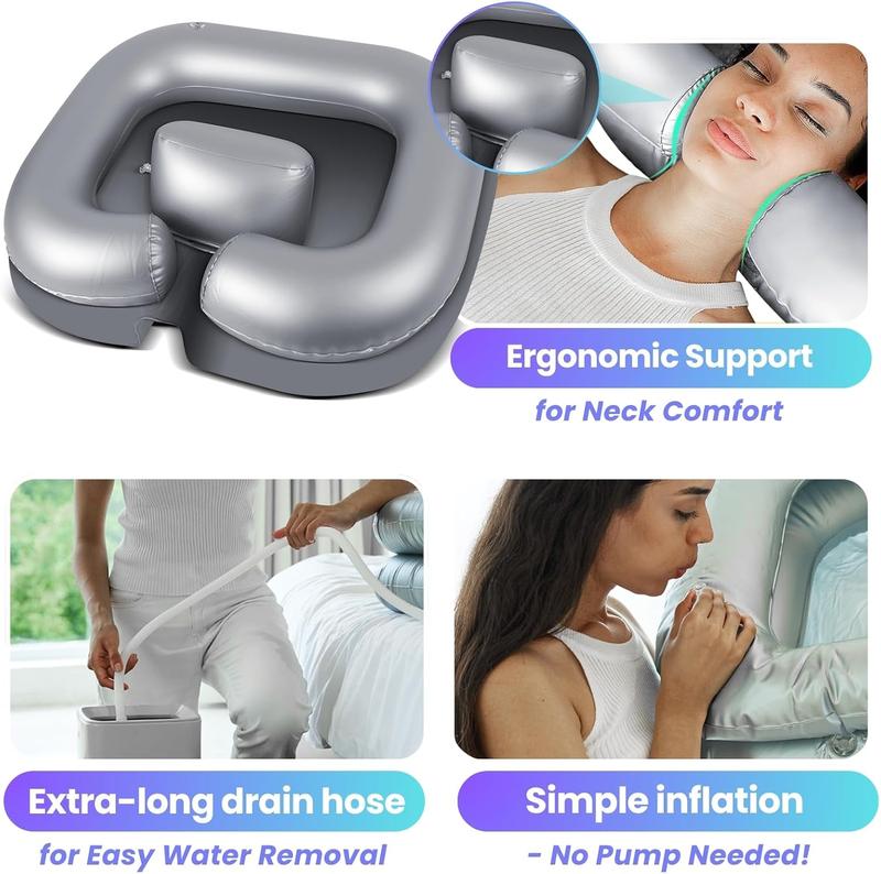 Inflatable Shampoo Basin, Portable Shampoo Bowl, Hair Washing Basin for Bedridden. Portable Sink for Washing Hair with Neck Support & Drain Hose - Good for All Hair Types