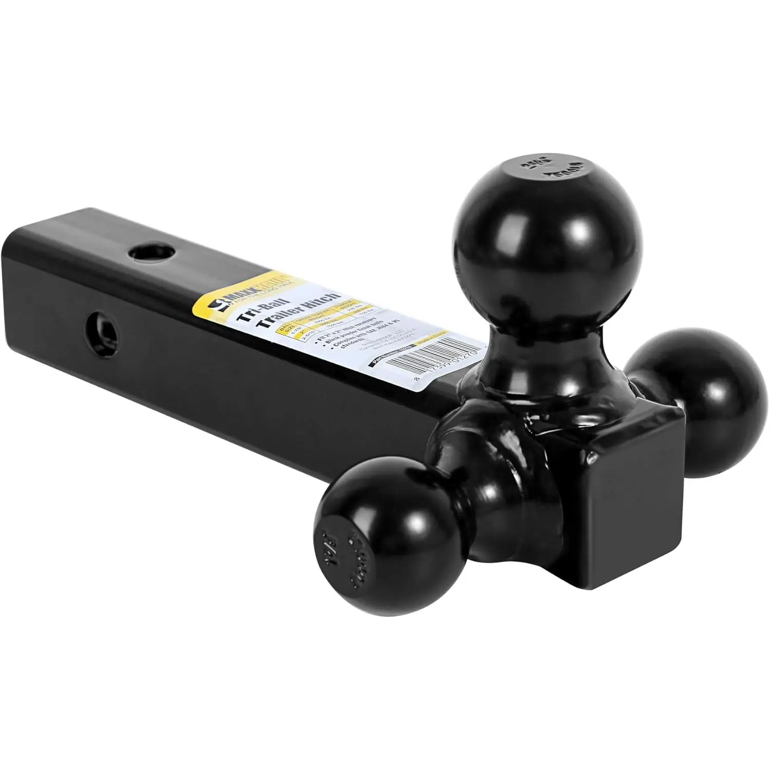 MaxxHaul 70270 Adjustable Heavy Duty SAE Certified Trailer Hitch - Hollow Shaft Triple Ball Mount with Metal Coating, Black