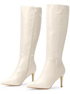 BLISSFUL STEP Pointed Toe Stone Printed Boot Stiletto Heel Knee High Boots for Women
