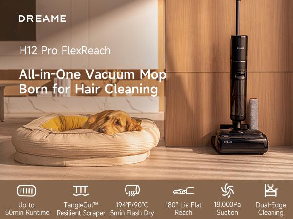 DREAME H14 Series I / H12 Pro FlexReach Vacuum Mop, Wet and Dry Vacuum, 180° Lie-Flat Cordless Vacuum Mop Combo, 140°F Brush Washing, Fast Hot Air Drying in 5 Mins, Great for Sticky Steam Messes Cleaner Self Cleaning System Deep Cleaning Machine