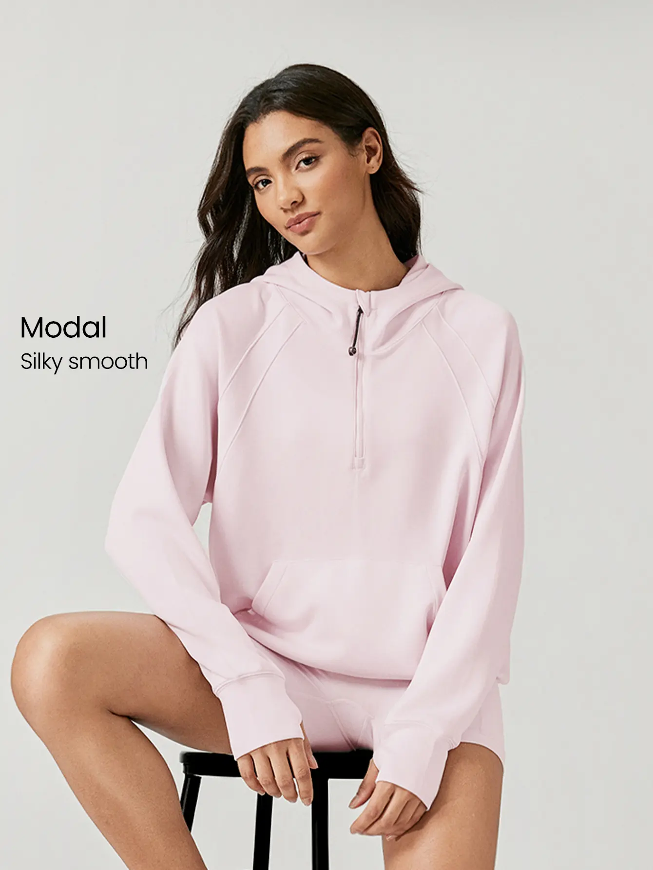 GLOWMODE Modal Silk Touch Oversized Half-Zip Hoodie