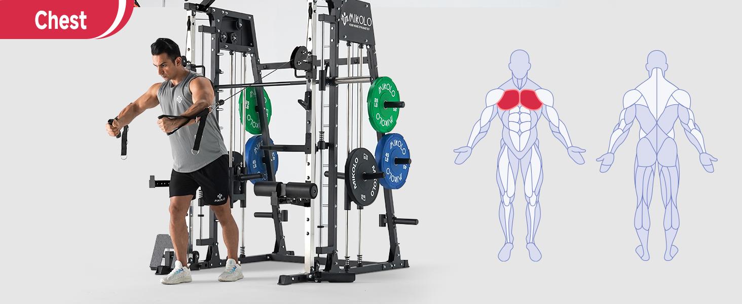 MIKOLO Smith Machine, 2200lbs Squat Rack with LAT-Pull Down System & Cable Crossover Machine, Training Equipment with Leg Hold-Down Attachment Home Gym Station Home Gym AdjustableMIKOLO SpringStatements